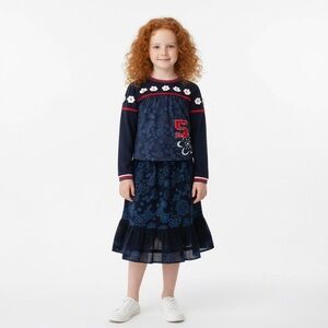 NEW‎ Chevingon Navy Red White Soft Cotton Corduroy Matching Skirt Set sz 4 Girls